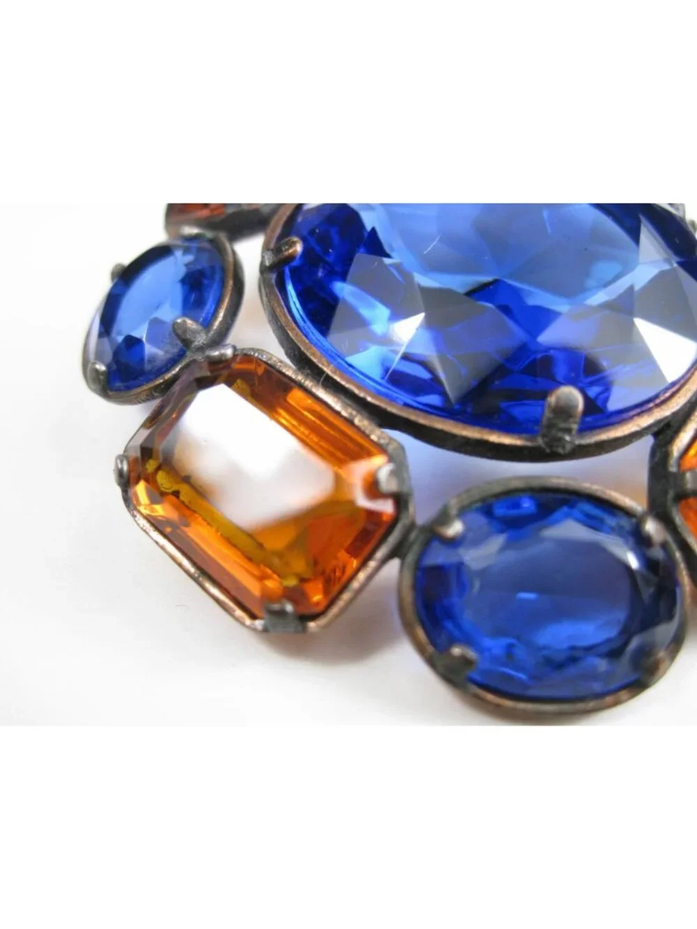 Yves Saint Laurent Vintage Statement Brooch Blue Glass Faceted Copper Tone READ